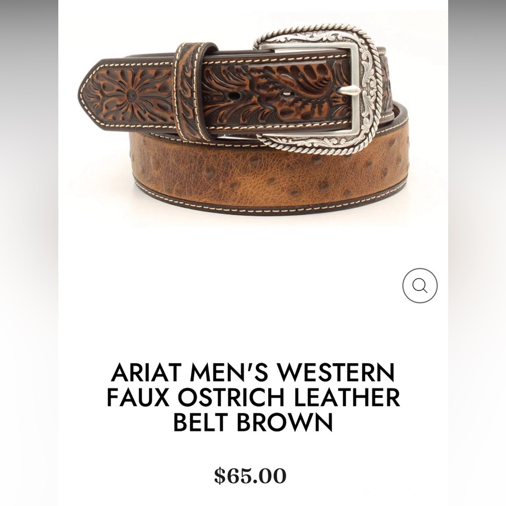 ARIAT MEN'S WESTERN FAUX OSTRICH LEATHER
BELT BROWN 36 - Picture 2 of 5